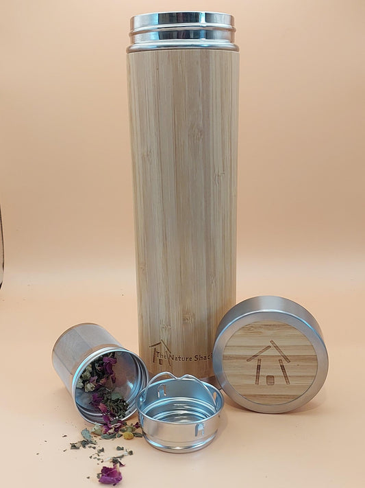 Insulated Tea Flask  - Natural Bamboo & S/S with Tea Infuser.